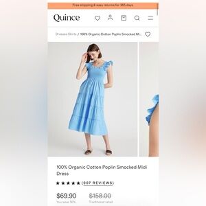 Quince Sky Blue Smocked Midi Dress with Ruffle Straps